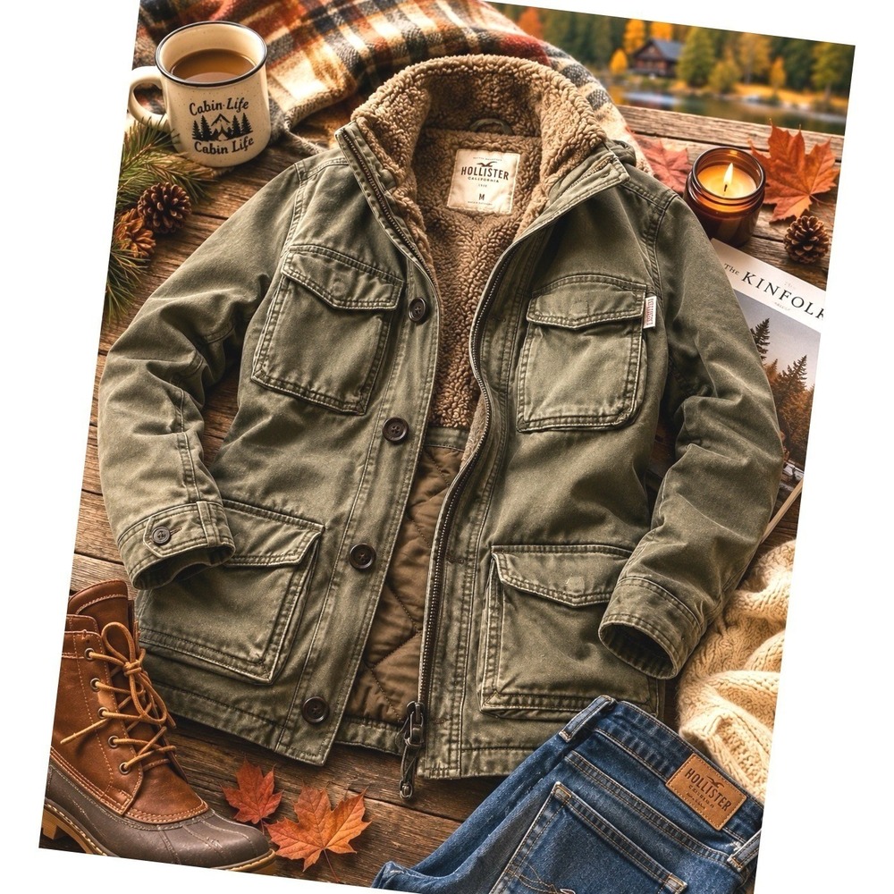 Hollister Women's Olive Sherpa-Lined Utility Jacket